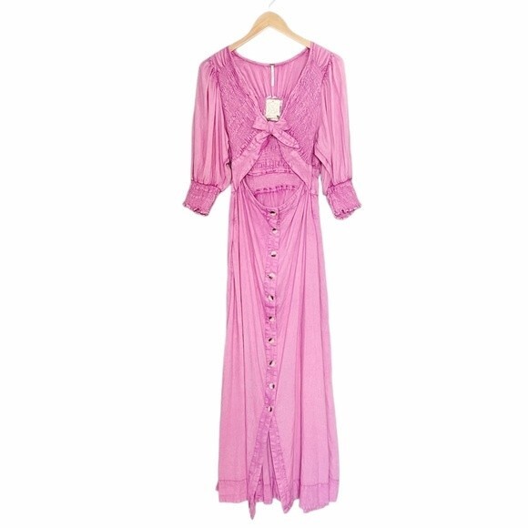 NWT Free People String of Hearts Cutout Maxi Dress Pink Crocus Size Medium NEW - Picture 4 of 16